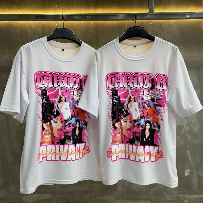 Áo thun  CAROS B PRIVACY in hình nsnd Cardi B tay lỡ form rộng nam nữ chất cotton LEVENT STORE