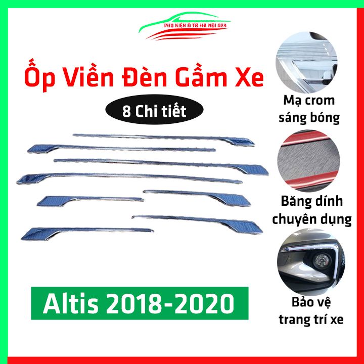 Ốp viền đèn gầm trước Altis 2018-2020 8 chi tiết mạ Crom chống trầy trang trí làm đẹp xe