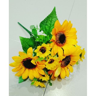 Cành Hoa Hướng Dương 4 Bông To Kèm Điểm - Hoa lụa trang trí lọ hoa, hàng rào