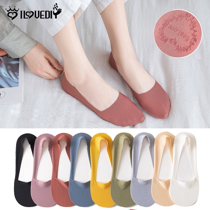 Đôi Vớ Lụa Ngắn Màu Trơn Chống Trượt Thoải Mái Cho Nữ