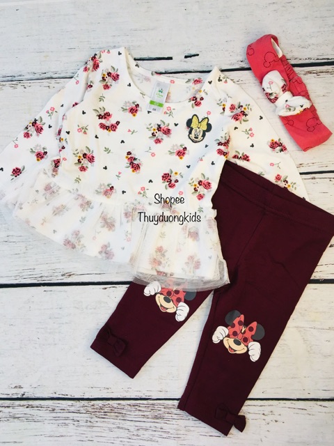🐣Bộ cotton Minnie Disney kèm turban cho bé gái hàng dư xịn
