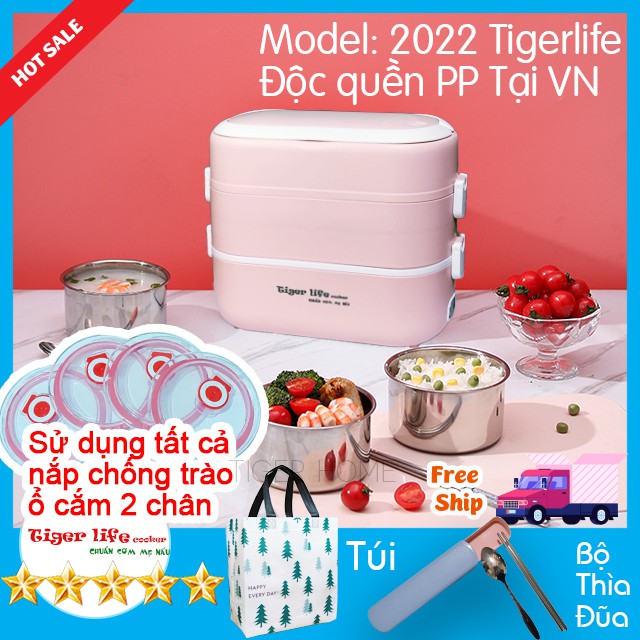 Hộp Cơm Cắm Điện Hâm Nóng Tigerlife 2022 - MInistyle Tặng Bộ Đũa, Túi Xách, 4 Bát Inox, Giữ Nhiệt, Hâm Nóng Và Nấu