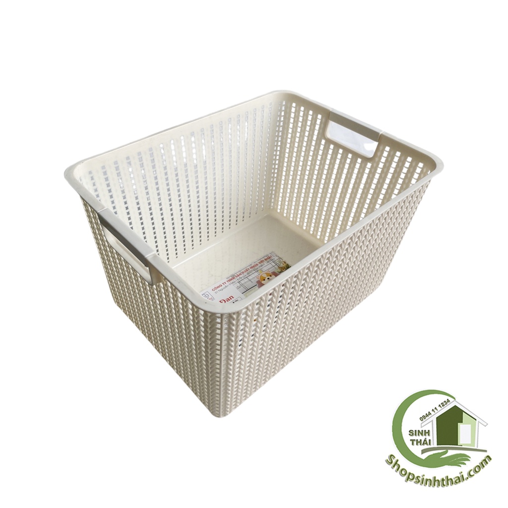 Rổ nhựa đan Việt Nhật - rổ chữ nhật giả mây lớn 36cm x 26cm x 21cm - màu ngẫu nhiên