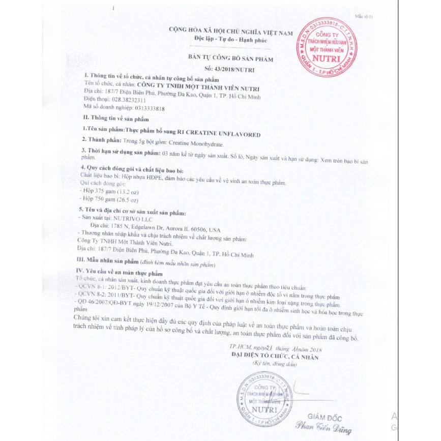 Tăng sức mạnh và kích thước cơ bắp Rule 1 Creatine 75 lần dùng, hàng chính hãng