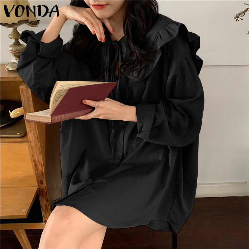 Đầm Ngắn Vonda Thời Trang Nữ Hàn Quốc Dài Tay Màu Trơn Cột Dây Xếp Nếp | BigBuy360 - bigbuy360.vn