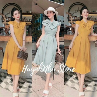 Đầm tiểu thư đính nơ cổ siêu xinh