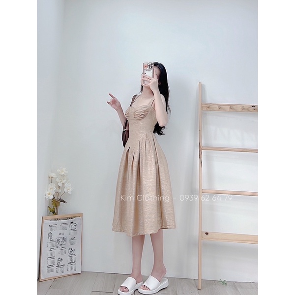 Đầm hai dây rã ngực tùng xoè 2 lớp dày dặn - hình chụp thật