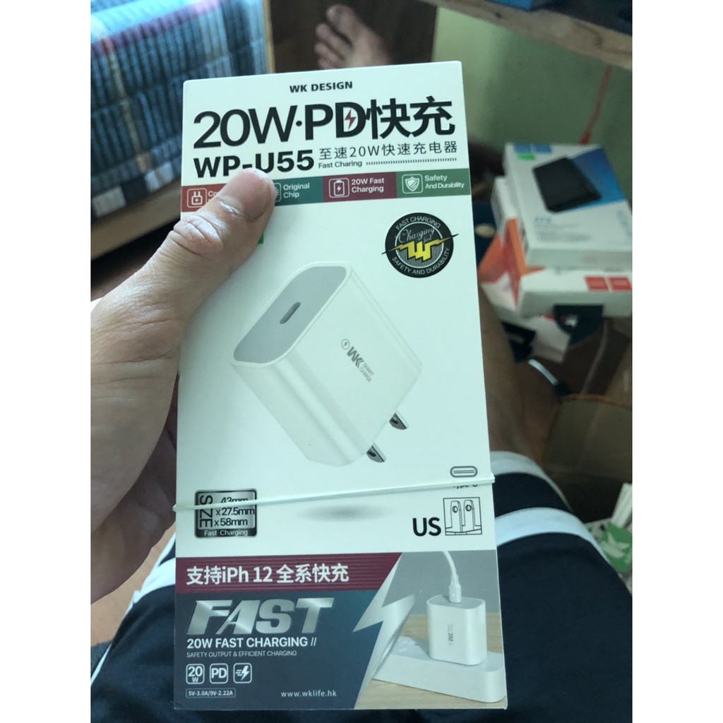 CỦ SẠC NHANH PD20W TƯƠNG THÍCH iPHONE 6/7/8PLUS X/XS/XSMAX 11/11PROMAX 12/12PROMAX WK-U55 .vinhphukiendienthoai.