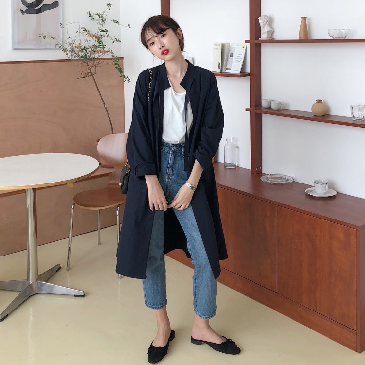 [CÓ SẴN] Áo khoác nữ dáng dài mỏng phong cách Hàn Quốc phối dây ở cổ, áo gió ulzzang | BigBuy360 - bigbuy360.vn