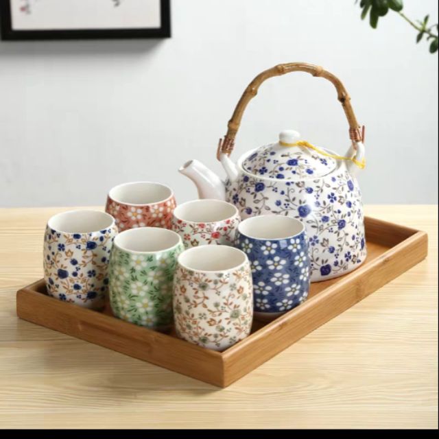 Combo bộ ấm chén uống trà hoa nhí nhiều màu phong cách Nhật độc đáo