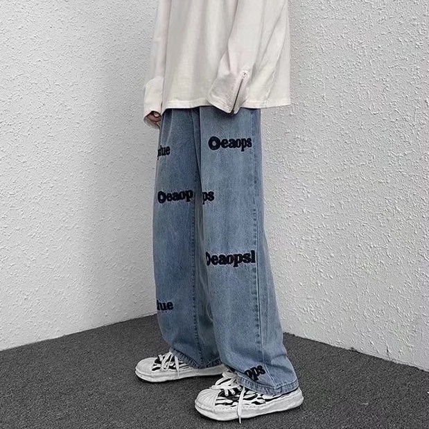 Quần Jean Dài Dáng Rộng Thiết Kế Đơn Giản Phong Cách Âu Mỹ Thời Trang Cho Nam