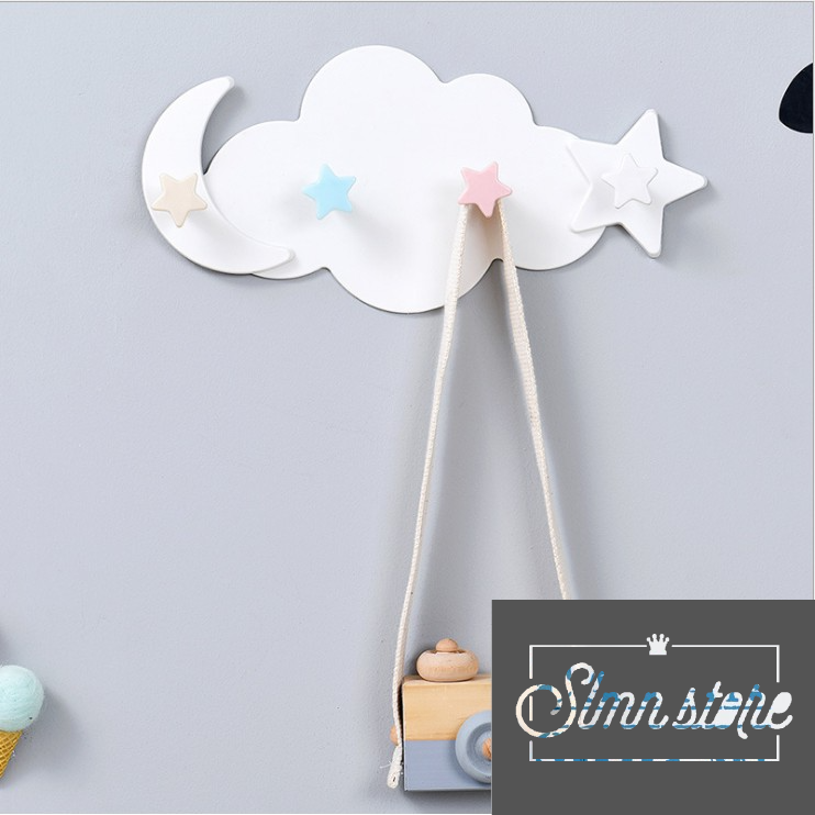 Móc treo dán tường hình đám mây dễ thương, móc treo tủ quần áo, nhà bếp, có 4 móc chịu lực.