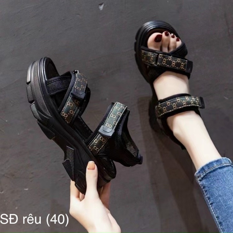Giày Sandal Nữ Ulzzang siêu đẹp - Giày quai hậu đi học nữ, 2 quai vải dán, đế bằng cao 5cm mẫu mới 2022