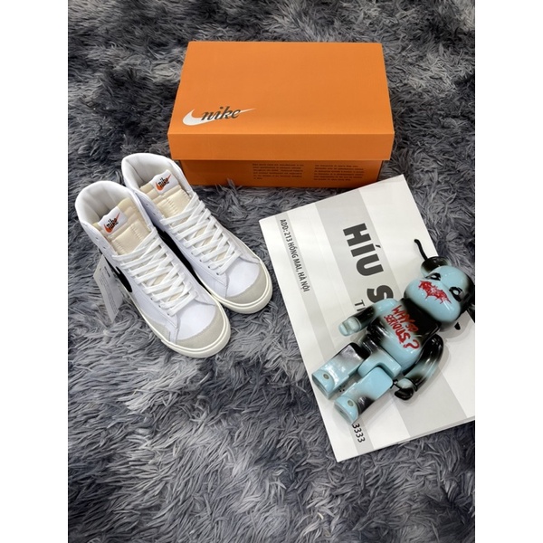 Giầy Thể Thao Blazer 77 Mid White Black logo đốm- ló Khâu trần bông