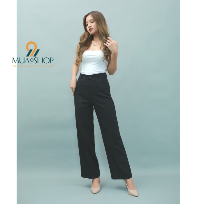 Quần ống rộng nữ cạp cao mua9shop chất vải đẹp culottes suông mặc kéo dài