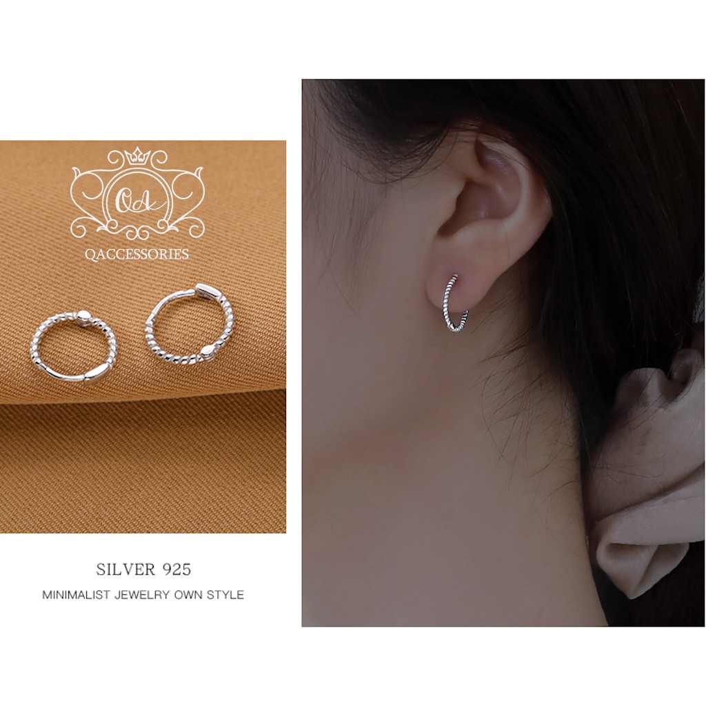Khuyên tai bạc 925 tròn trái tim bông đính đá kẹp sát vành S925 HEART QA SILVER Earrings EA220607
