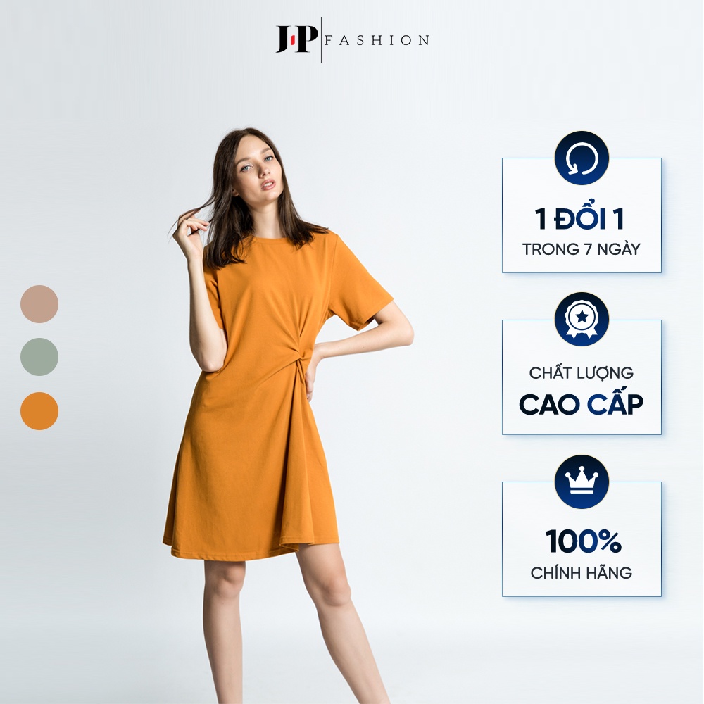 Đầm thun cổ tròn xoắn eo ngắn tay J-P Fashion 11006695