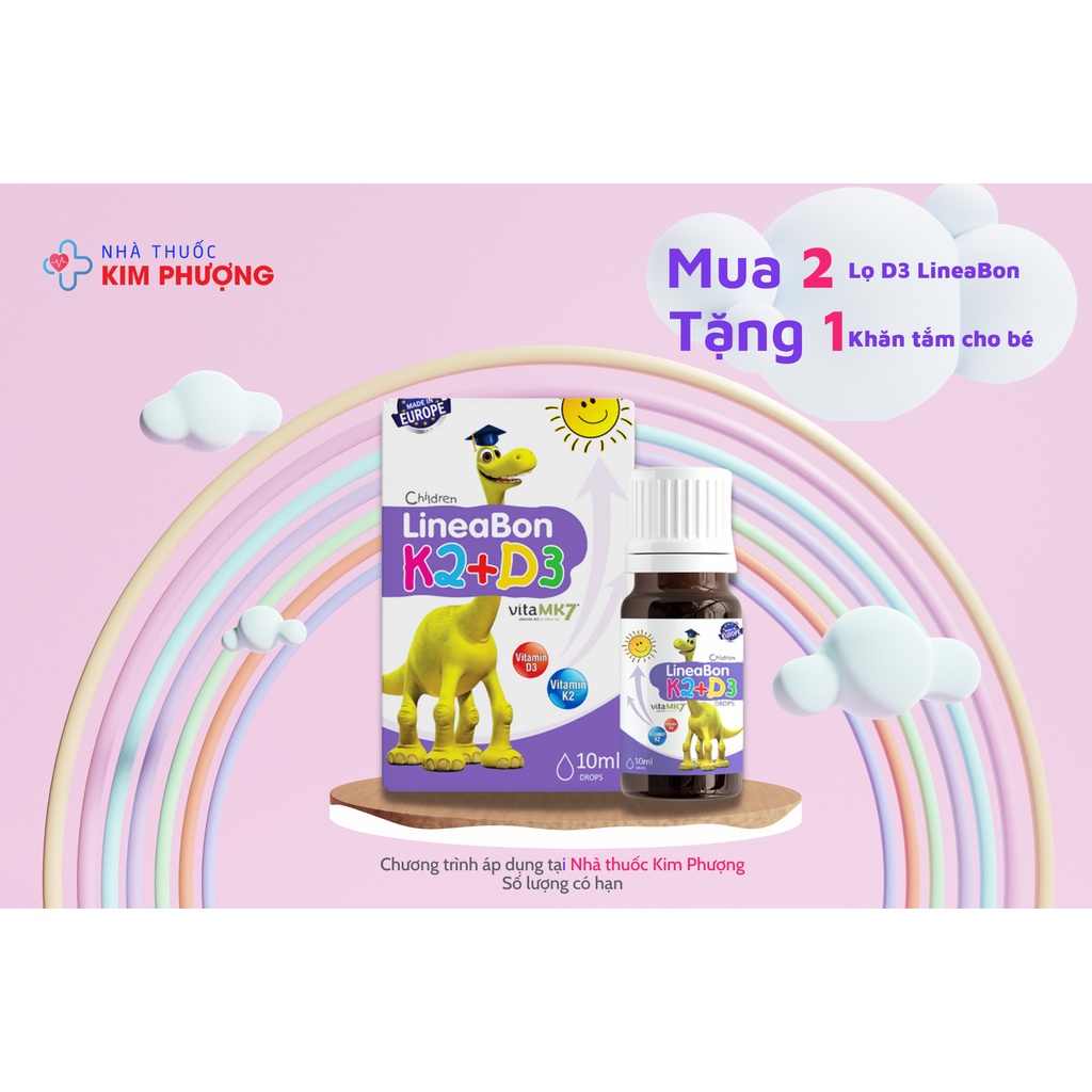 Lineabon d3 k2 Vitamin d3-k2 mk7 Vitamin d3 cho trẻ sơ sinh Canxi d3k2 Lọ 10ml