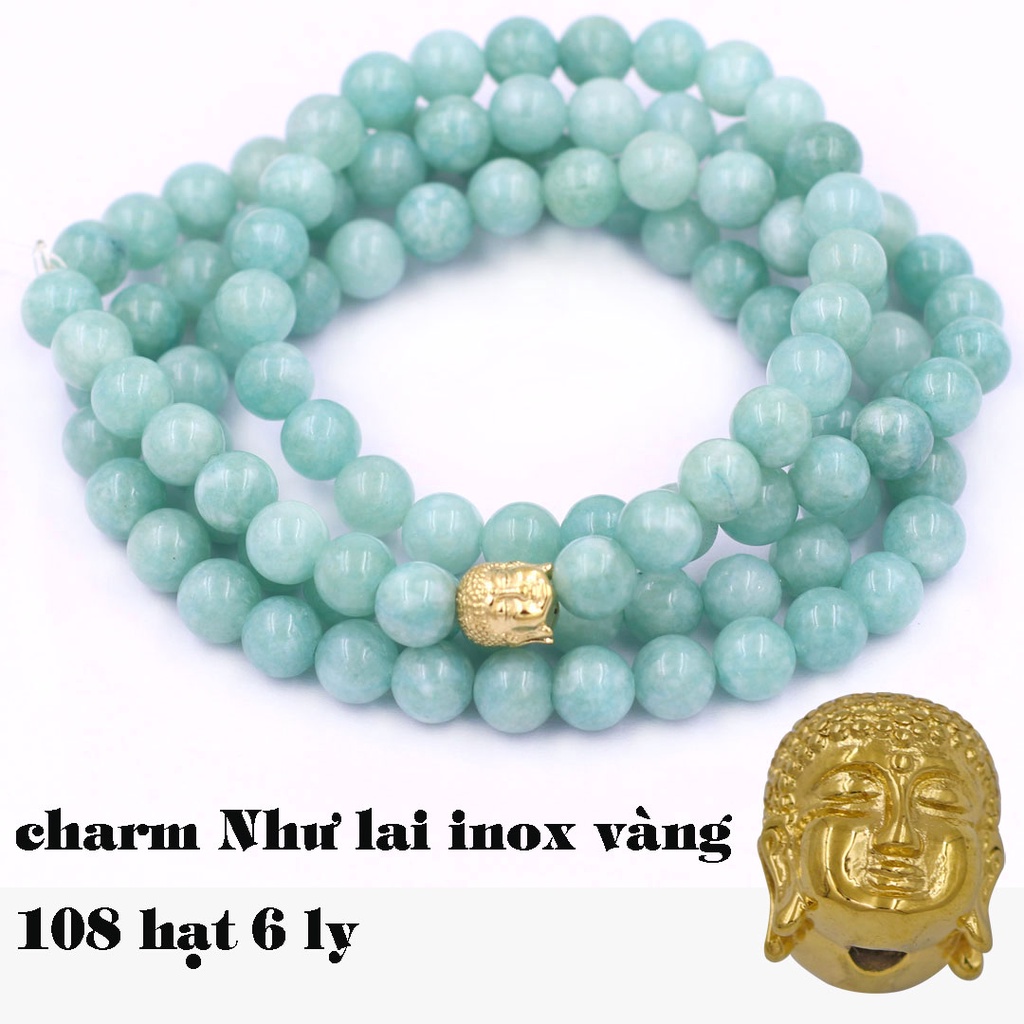 Vòng tay chuỗi tràng 108 hạt 6mm, 8mm Đá Ngọc - Vòng đeo tay Size phù hợp cho nam và nữ mix Charm Như lai inox