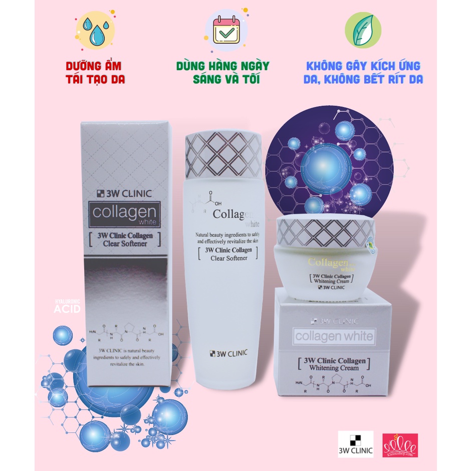 Combo Dưỡng Trắng Da Tinh Chất Collagen 3W Clinic Collagen Whitening