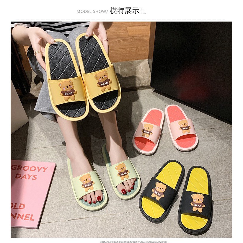 Dép lê quai ngang UNISEX hình gấu kute, nhựa dẻo siêu bền - HKT fashion