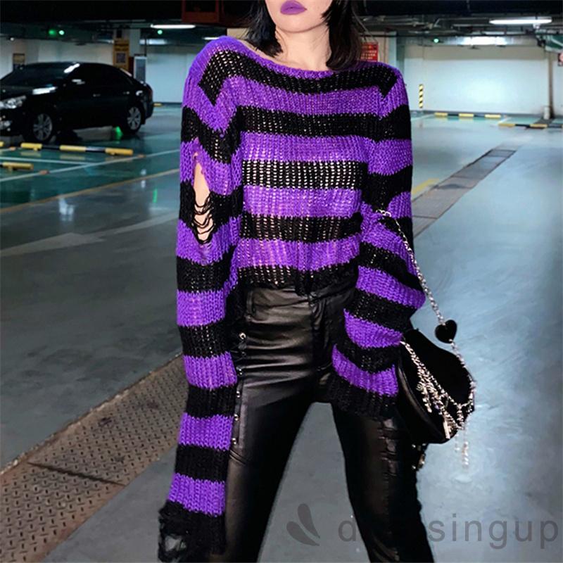 Đầm Len Tay Dài Cổ Tròn Họa Tiết Kẻ Sọc Màu Sắc Thời Trang Cho Nữ