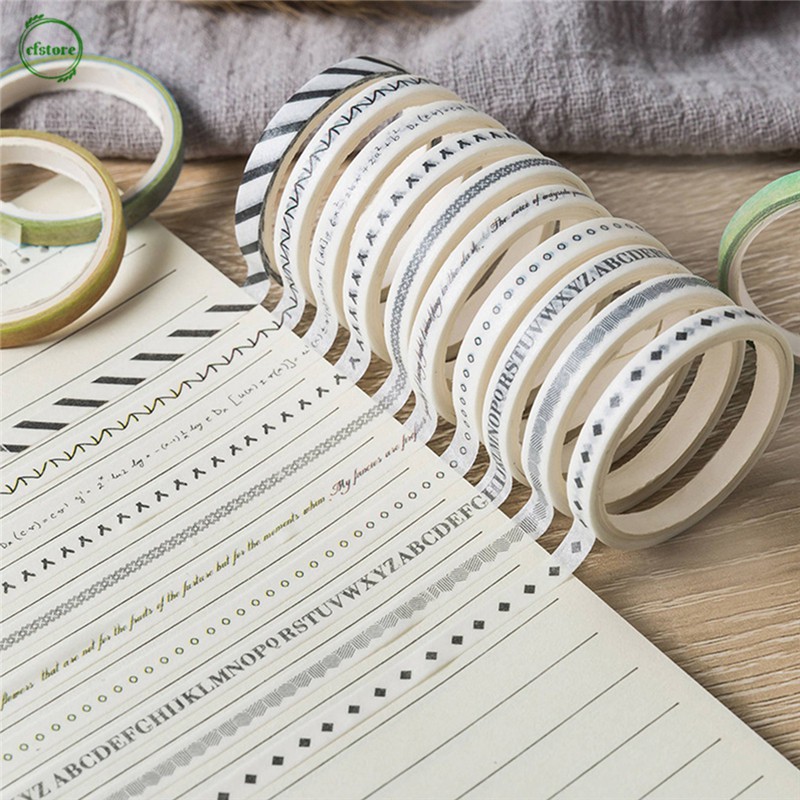 Set 10 Cuộn Băng Dính Trang Trí Nhiều Màu 5mm