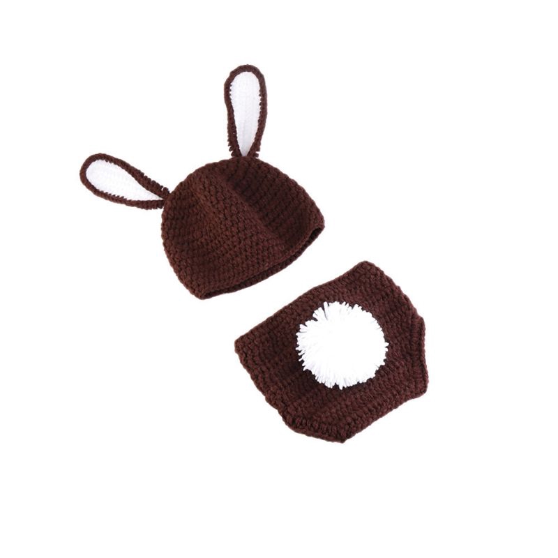 Mary☆3pcs Newborn Photography Props Handmade Infant Outfits Baby Rabbit Crochet Hat