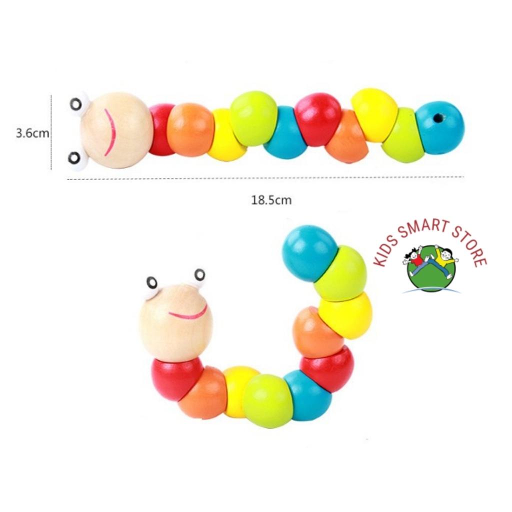Đồ chơi con sâu gỗ uốn dẻo nhiều màu sắc đáng yêu
