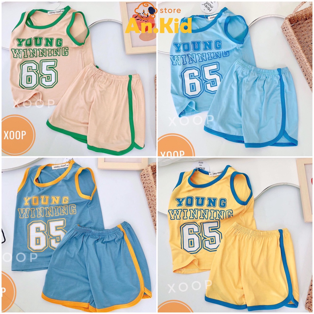 Bộ Ba Lỗ Bé Trai Minky Mom Sài Gòn Chất Thun Lạnh Viền Màu Áo Số, Đồ Bộ 3 Lỗ Bé Trai - AN.KID
