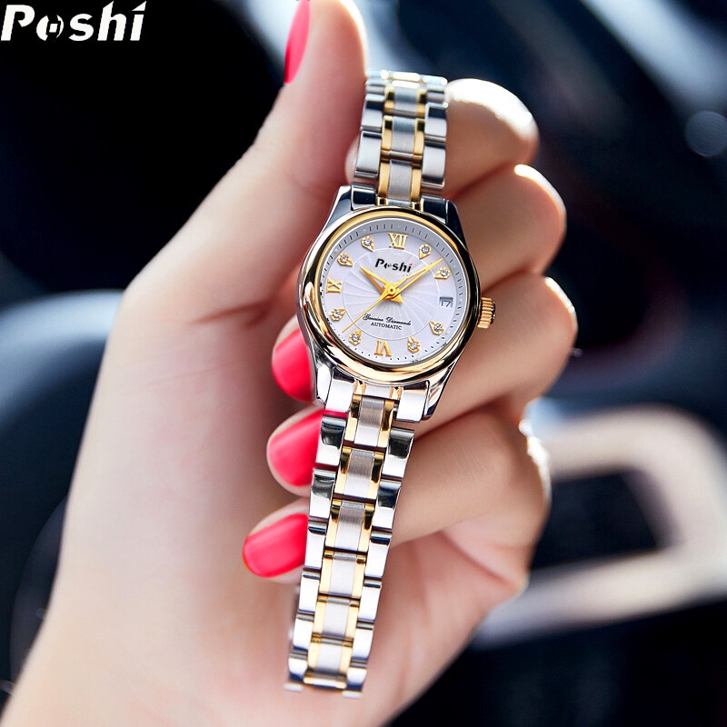 Đồng Hồ Đeo Tay poshi Hai Mặt Sang Trọng Chống Thấm Nước Bằng Thép Không Gỉ Kèm Hộp Đựng Thời Trang Hàn Quốc Cho Nữ