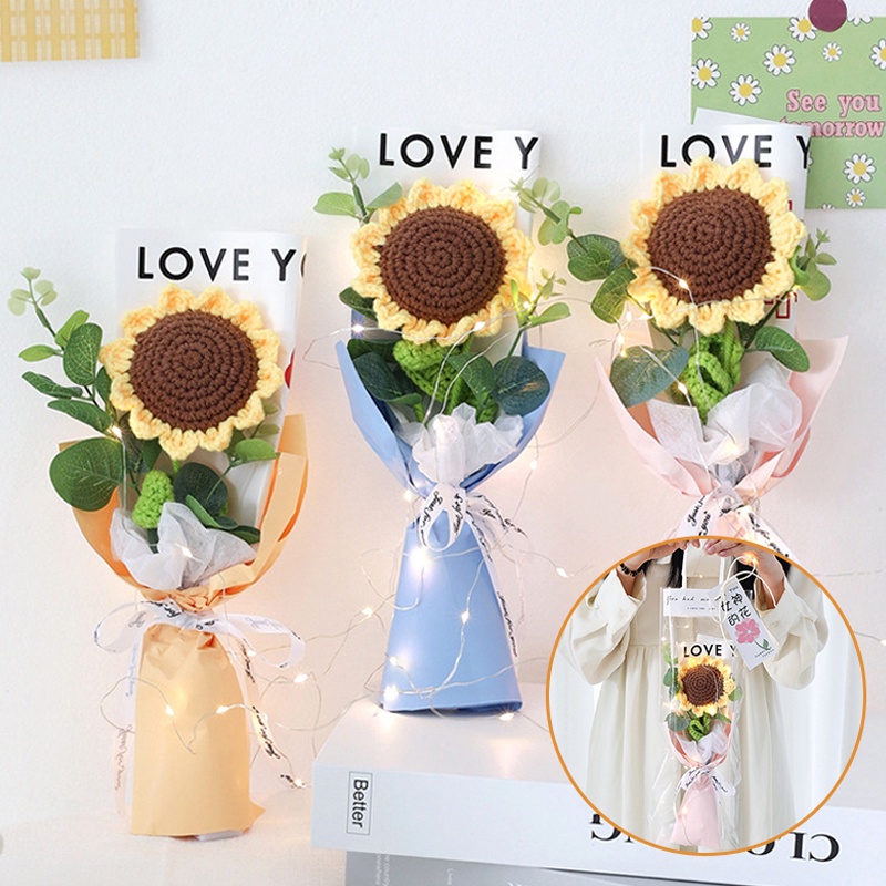 Bó Hoa Hướng Dương Giả Đan Móc Thủ Công Làm Quà Tặng Valentine