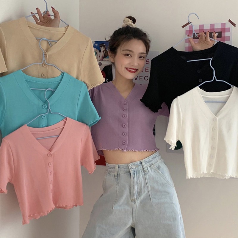 Áo Len Nữ Tay Ngắn Cổ Chữ V Thời Trang Quyến Rũ | BigBuy360 - bigbuy360.vn