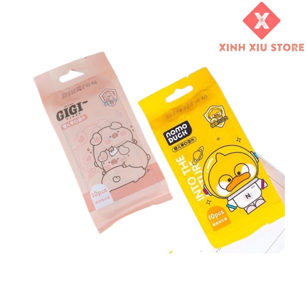 Set 10 Gói Khăn Giấy Ướt Mini Cao Cấp Siêu Xinh, Tiện Lợi Dễ Bỏ Túi Gói 1 Miếng