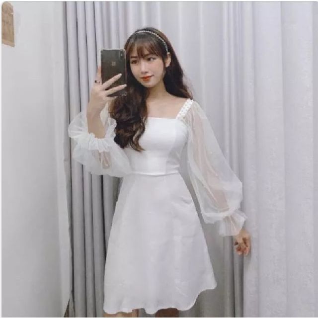 Đầm trắng dự tiệc nữ tay đính ngọc hàng loại 1 siêu xinh _(kèm ảnh thật) | BigBuy360 - bigbuy360.vn