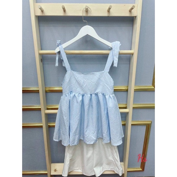 Bộ áo kẻ nơ vai quần Kaki trắng HSU1