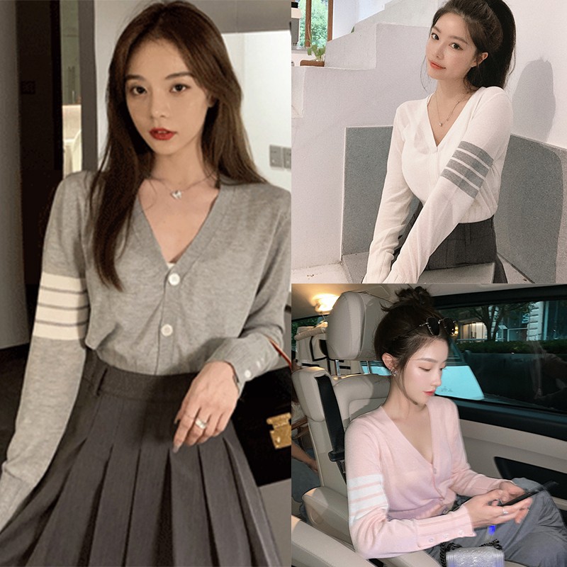 [Baywellfashion]Áo Khoác Cardigan Cổ Chữ V Xinh Xắn Phong Cách Hàn Quốc