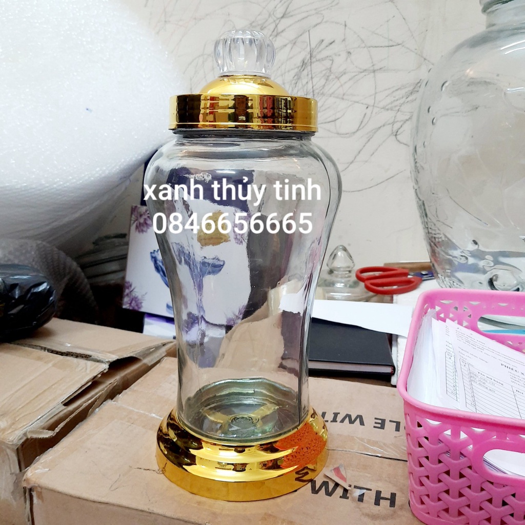Bình thủy tinh ngâm sâm nắp vàng cao cấp - 3 Lít