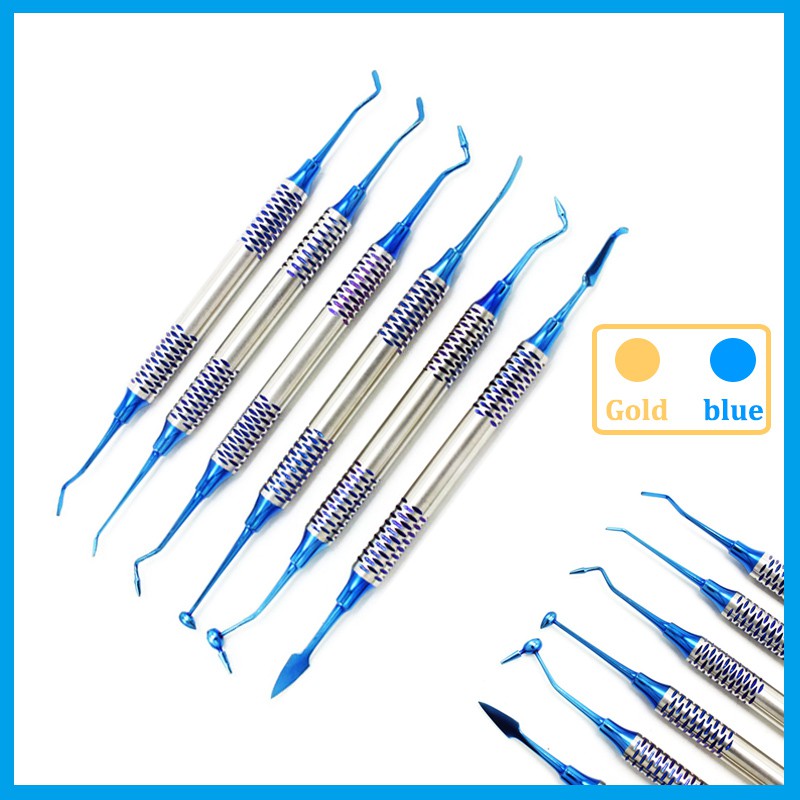 Bộ 6 dụng cụ đổ nhựa resin tổng hợp phục hồi răng dùng trong nha khoa chất liệu mạ titan tay cầm dày
