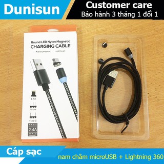 Cáp sạc từ hít nam châm 2 đầu Android và iPhone 360 độ dây dù,có LED