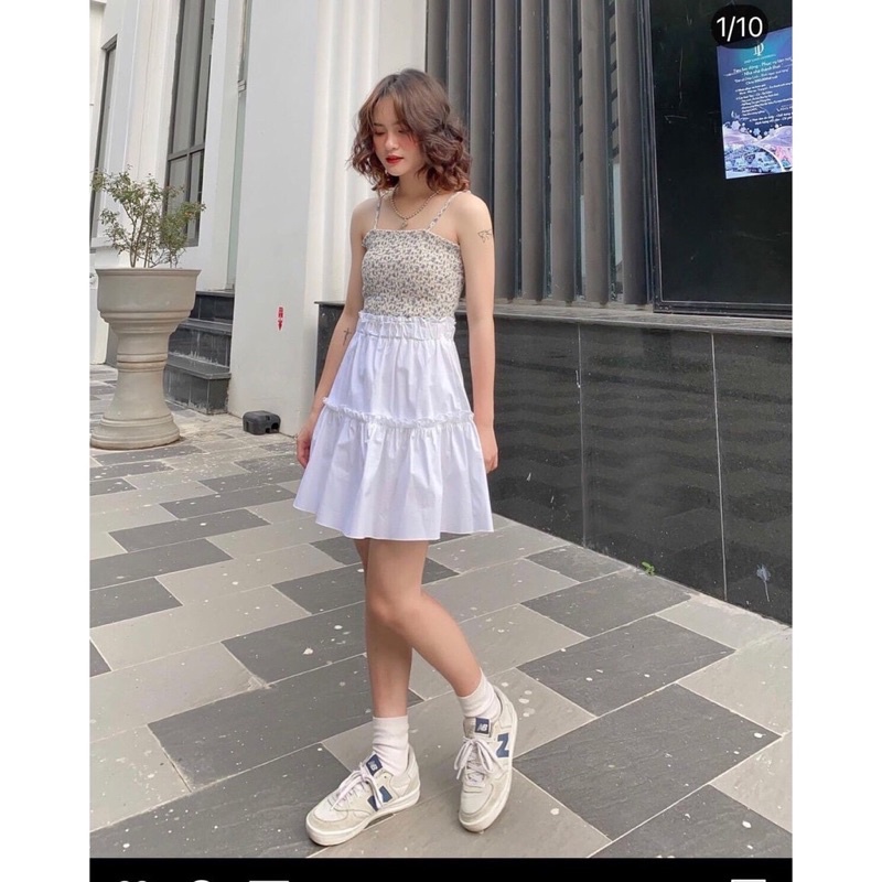 Chân Váy Nữ Xòe Dáng Ngắn 2 Tầng Lưng Cạp Cao Đen Trắng | BigBuy360 - bigbuy360.vn