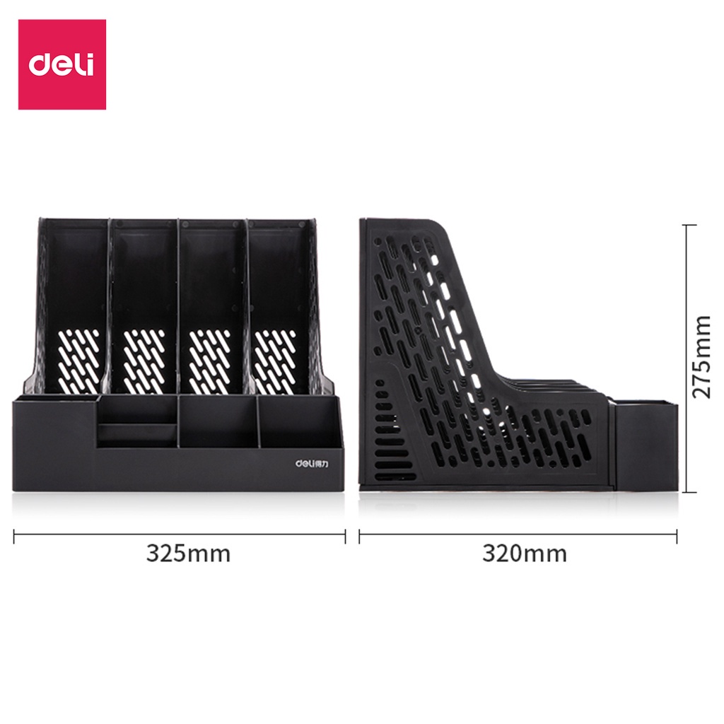 Giá đựng tài liệu - File nan 4 ngăn đứng để bàn Deli 9846 - File 4 ngăn đứng có kèm hộp đựng bút Deli 78981