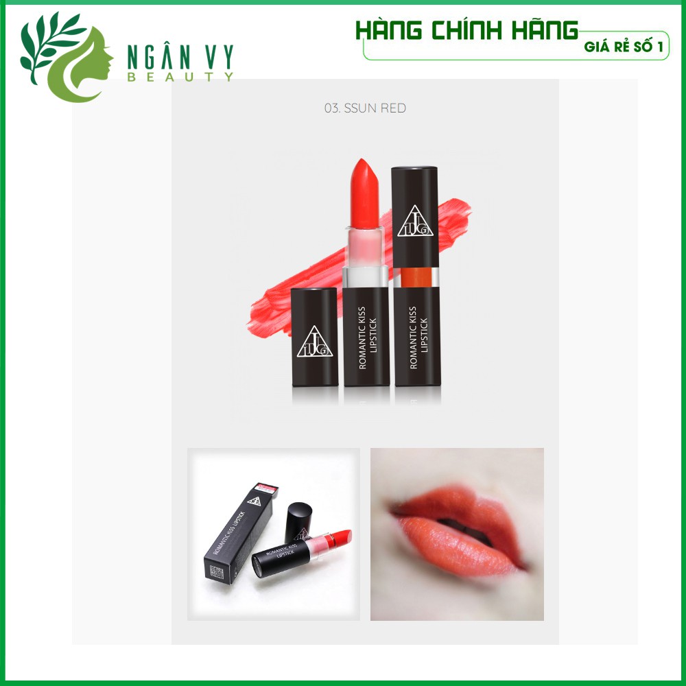 [Đủ Bill]Son không chì lì mịn Hàn Quốc JIGOTT Romance Kiss Lipstick Số #03 màu cam đậm Ssun Red 20g