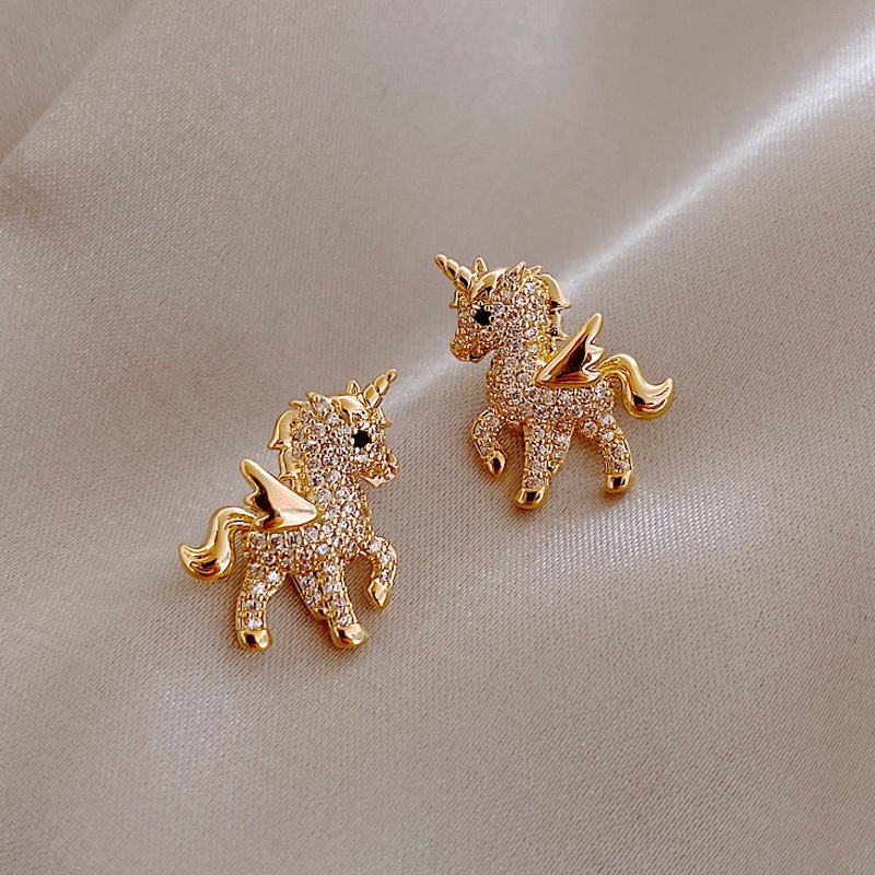 Mới Khuyên Tai Hình Kỳ Lân Đính Đá Zircon Thời Trang Cho Nữ