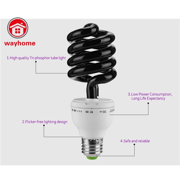 Đèn LED màu đen ánh sáng tím tiết kiệm điện năng hình xoắn ốc 220V 36W / 40W E27