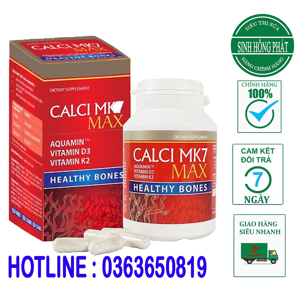 Calci MK7 Max . Canxi tảo đỏ tự nhiên ,giúp bổ sung canxi vitamin k2 d3 cho bà bầu, tăng chiều cao cho bé hộp 60 viên