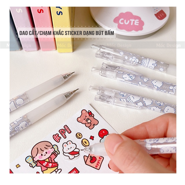 Dao cắt/chạm khắc sticker dạng bút bấm, dao cắt washi tape