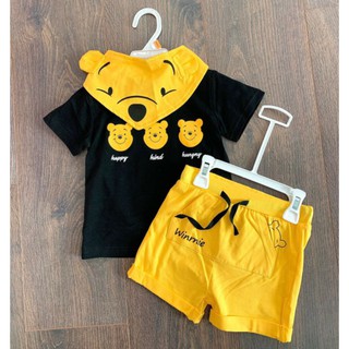 Bộ hè gấu Pooh tặng kèm yếm cho bé trai 3/6m-5y