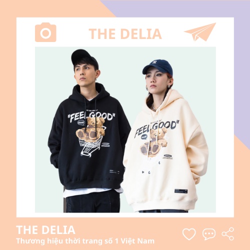 Áo khoác hoodie nam nữ form rộng có mũ 2 lớp The Delia áo khoác nỉ nữ form rộng gấu unisex KNN50