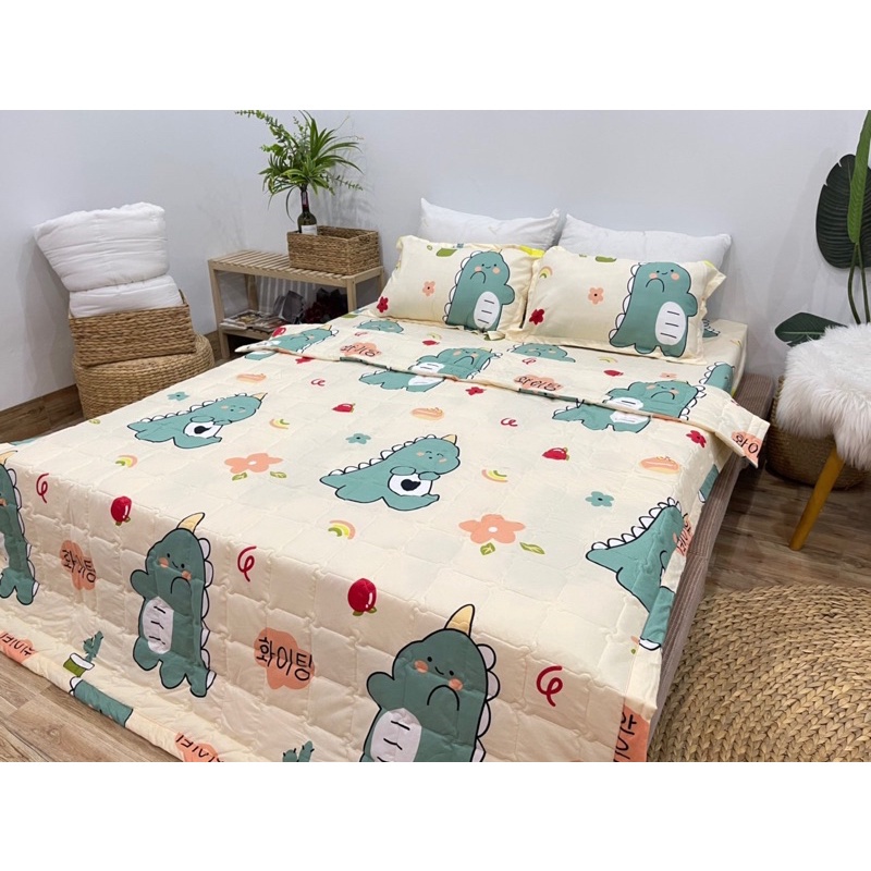 (Combo 5 Món) Chăn Hè - Cotton Poly Chăn Ga Gối Mùa Hè Gồm 1 Gối Ôm,2 Gối Đầu,1 Chăn Hè,1 Ga Chun Ga Chun